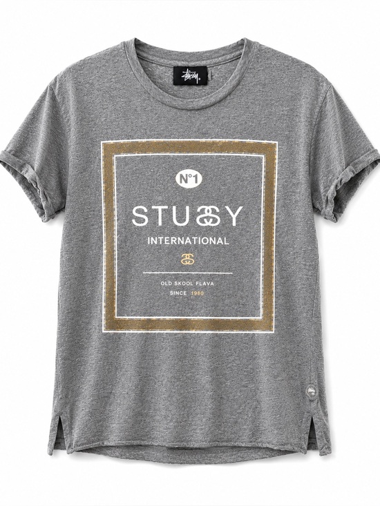 Stussy Tops - Stussy Logo Grey Old School T-shirt